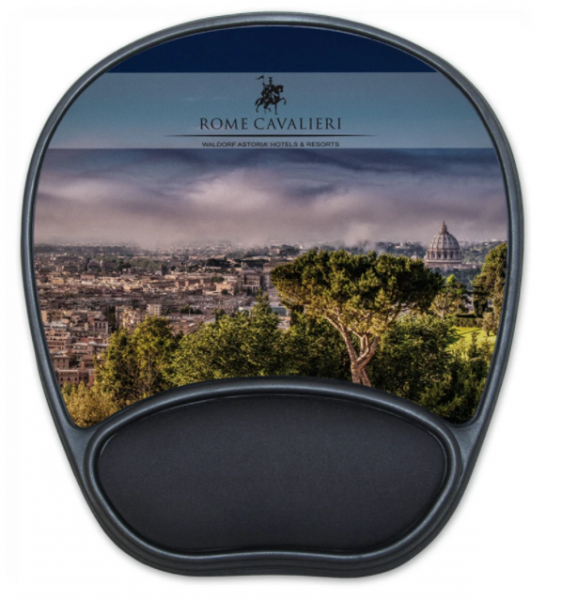 Cityscape printed on a mousepad with cushy rest for your wrist.